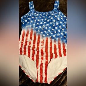 USA American flag EXLURA Crisscross One Piece Swimsuit Athletic Training Suit